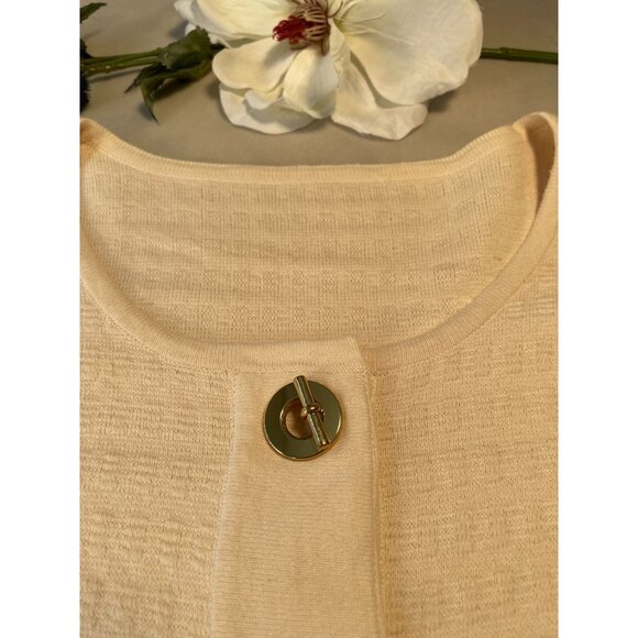 Milly Women Rare Cream Gold Link Button Cardigan Sweater Cotton Silk Classiccore - Picture 8 of 11